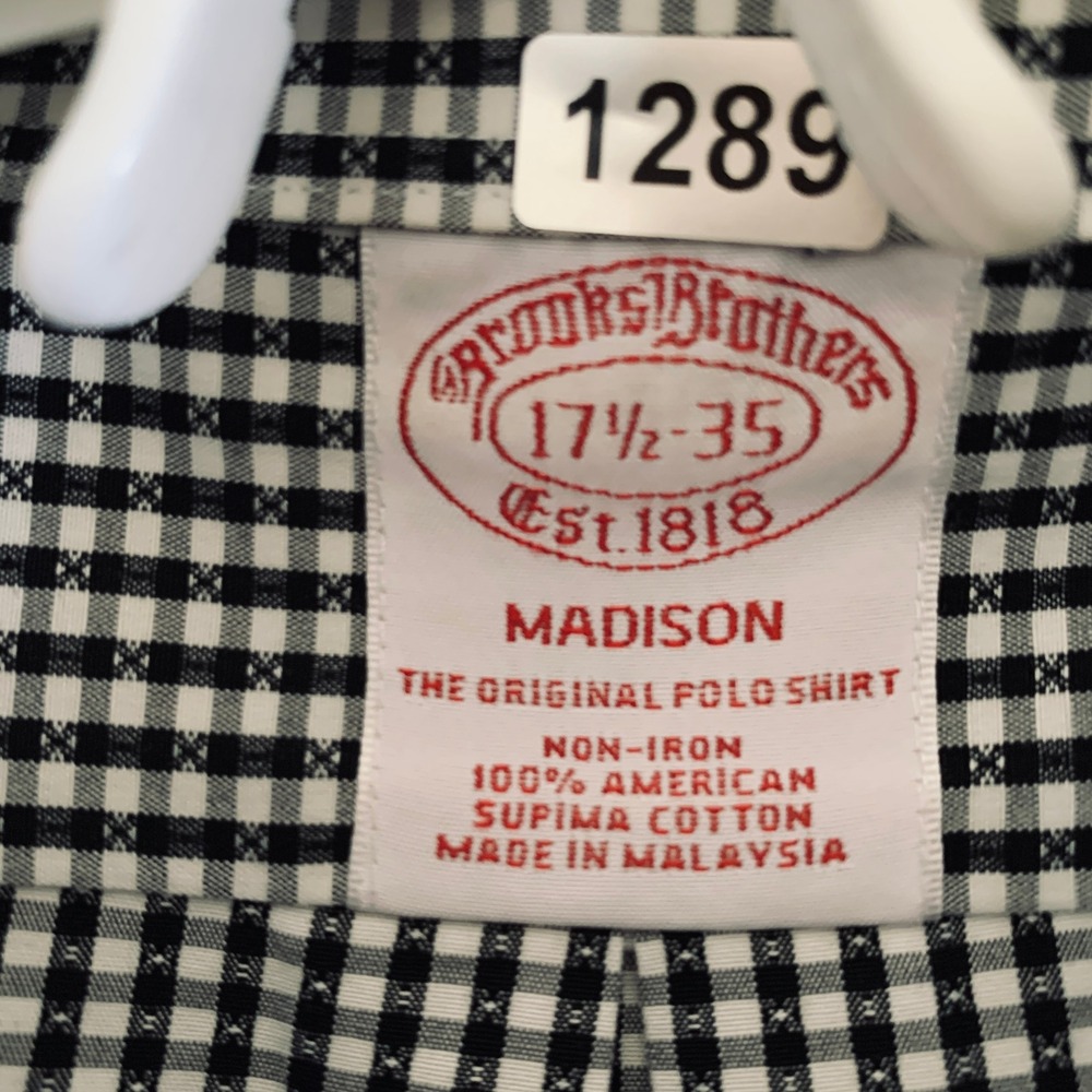 Brooks Brothers Madison Fit Non-Iron Men's 17.5 35 Black Gingham Button Up Shirt - Picture 3 of 9